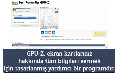 GPU-Z, ekran kartlarınız hakkında tüm bilgileri vermek için tasarlanmış yardımcı bir programdır
