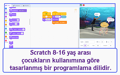 Scratch 8-16 yaş arası çocukların kullanımına göre tasarlanmış programlama dilidir