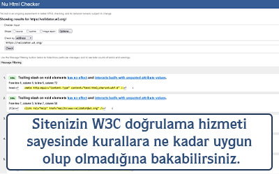Sitenizin W3C doğrulama hizmeti sayesinde kurallara ne kadar uygun olup olmadığına bakabilirsiniz