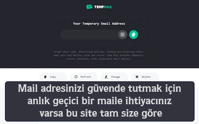 Mail adresinizi güvende tutmak için anlık geçici bir maile ihtiyacınız varsa bu site tam size göre