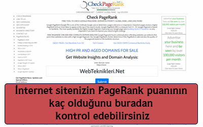 İnternet sitenizin pagerank puanının kaç olduğunu buradan kontrol edebilirsiniz