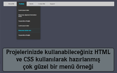Projelerinizde kullanabileceğiniz html ve css kullanılarak hazırlanmış çok güzel bir menü örneği