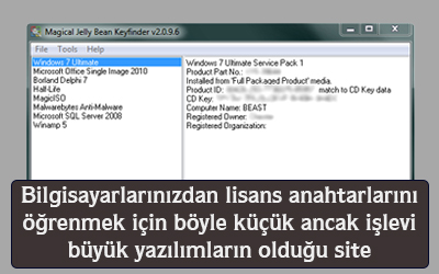 Bilgisayarlarınızdan lisans anahtarlarını öğrenmek için bunun gibi küçük toolların olduğu site