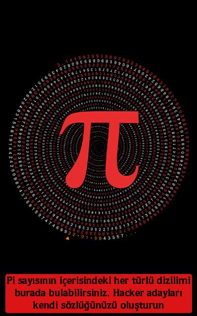 Pi sayısının içerisinde her türlü dizilimi burada bulabilirsiniz. Hacker adayları kendi sözlüğünüzü oluşturun