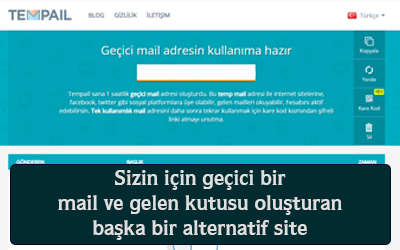 Sizini için geçici bir mail ve gelen kutusu oluşturan başka bir alternatif site